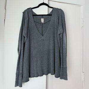 We The Free Charcoal Long Sleeve V-Neck Top